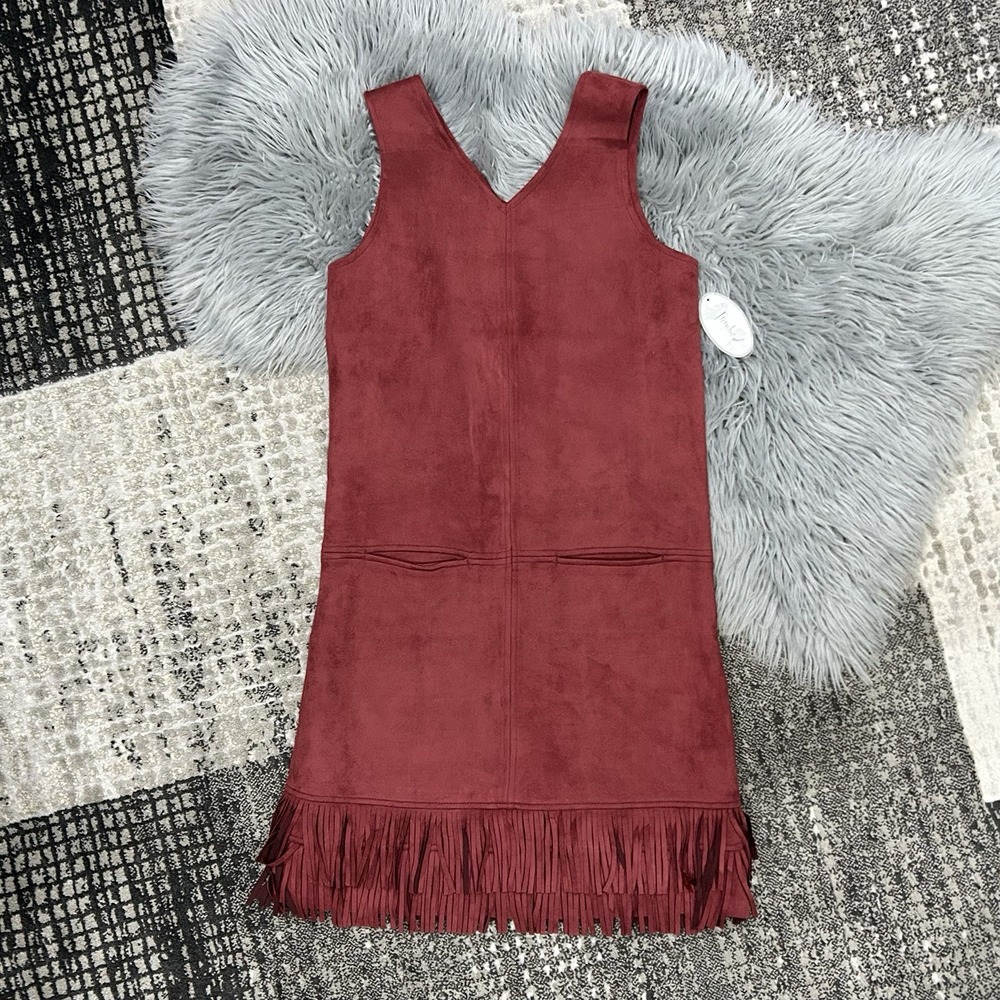 Frenchie Mini Couture Girls Burgundy Suede Fringe Dress‎ Size 16Y NWT